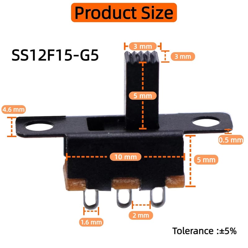 EGSCST 150PCS Micro Mini Slide Switch SPDT 1p2t Toggle Switches 2 Position 3 Pin On-Off Dip Vertical Panel Mount High Knob for Arduino PCB Breadboard and Electronic Project - SS12F15 5mm DC 50V 0.5A - Image 2